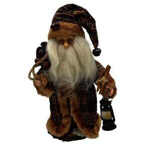Vtg Old World Santa Claus Figurine Father Christmas Lantern Velvet Coat 13" Core